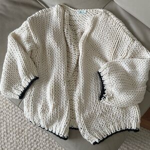 MAI AMI Handmade White & Black Chunky Knit Open Cardigan Sweater